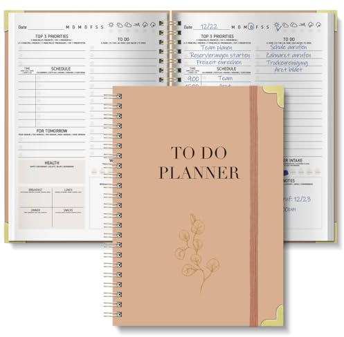 BIROYAL Tagesplaner undatiert A5 | 120-Tage To Do Planer für Aufgaben & Notizen | To Do Listen Block | Tages- & Wochenplaner Spiralblock Hardcover | Perfekt für Büro & Schule | Tintenwäsche