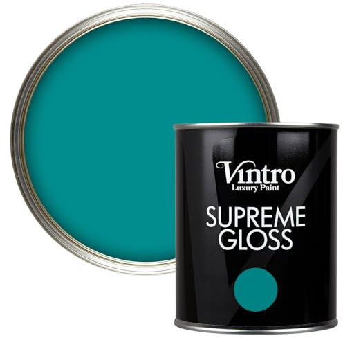 Vintro Paint | Gloss Paint | for Walls | Wood | Trim | Gloss Furniture Paint | Interior & Exterior Use. 1 Litre (Teal)