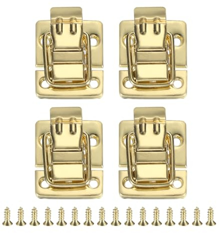 PATIKIL Fastener Toggle Latches Catch Chest, 4Pcs Metal Suitcase Boxes Buckles Retro Trunk Box Hasp Lock with Screw for Wooden Packing Case Toolbox Cabinet, Gold