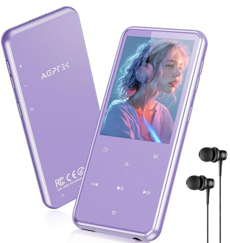 AGPTEK Lettore MP3 Bluetooth 5.3, Lettore Musicale da 64 GB in Metallo, Schermo da 2,4, qualità Sonora HiFi, MP4 con Pulsanti Touch, Altoparlante, Radio FM, Registratore, 60 Ore di Musica - Viola