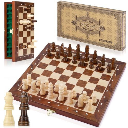 Peradix Jeu d'échecs magnétiques / 2 Extra Dame, échiquier en Bois de qualité supérieure, Jeu d'échecs Pliable en Bois pour débutants, Voyages, 30 cm
