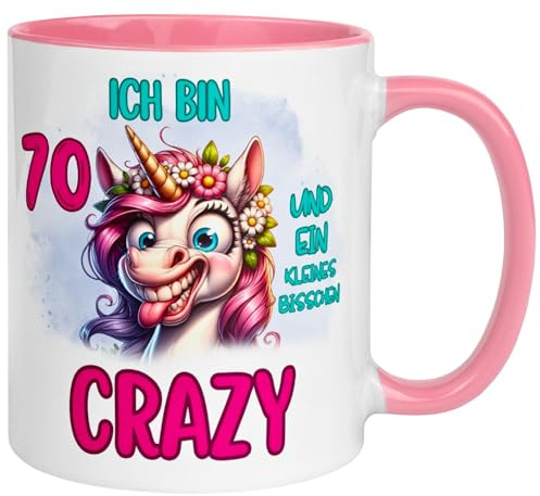 70 Geburtstag Frauen Geschenk Tasse | Ich bin 70 und kleines bisschen crazy | Lustige Geburtstagstasse mit Spruch 70. Geburtstag | 70ter Geburtstag - Witziges Geburtstagsgeschenk Frau