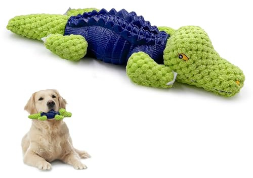 Dog Chew Toys for Small and Medium Breeds, Squeaky Dog Toys Plush, Interactive Dog Toys to Keep Them Busy, Alligator Dog Puzzle Toy, Dogs Dental Chew, Beef Flavored Chew Toy, Dogs Birthday Toy- Green