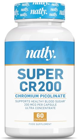 Cromo Picolinato 200 µg Alta Absorción 60 Cápsulas Veganas - Suplemento de Cromo para Metabolismo de Glucosa y Control del Azucar - Natly CR200