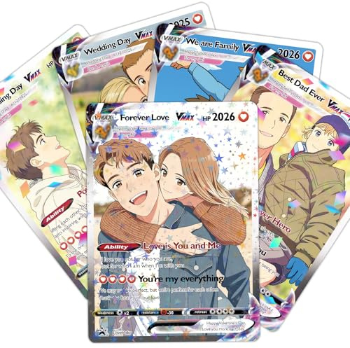 YanNanKe Carta Poke Personalizzata per Coppie con Foto Anime Carta Poke Personalizzata per Anniversario e Matrimonio con Ritratto e Testo del Nome Cartas Personalizzata per Allenatore o Personaggio