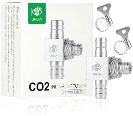 LINLAN Aquarium Inline CO2 Diffuser – Side Disc with Built-in Check Valve, Essential for High Flow Systems, Fits 12mm (1/2) ID Filter Hose