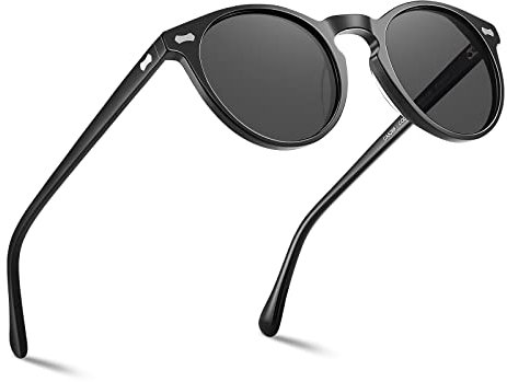 CARFIA Polarisierte Sonnenbrille Herren Männer Fahrenbrille Runden Rahmen mit Lederetui