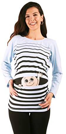 M.M.C. Ciao Ciao - Simpatica graziosa T-Shirt Premaman Manica Lunga per la Gravidanza (Baby Blue, x-Large)
