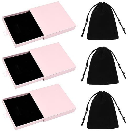 Udewo 3 PCS Pink Jewellery Boxes with Lids - Velvet Jewelry Gift Box for Bracelets, Bangles and Presents