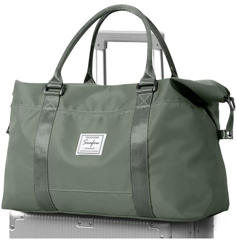 SEAFEW Bolsa de Viaje 40x20x25 para Ryanair,Impermeable Bolsa de Deporte para Gimnasio,Bolsa de Mano Equipaje de Fin de Semana 40x30x20 para Mujer,Bolso de Natación para Playa,A08-Verde Militar