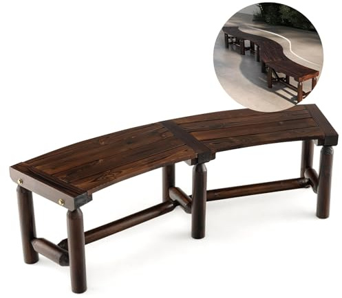 GOPLUS Gartenbank Holz, 2 Sitzer Sitzbank Outdoor, Holzbank wetterfest, gebogen, Parkbank ohne Rücklehne, bis zu 322kg belastbar, Bank Garten Terrasse Balkon, 139 x 36 x 41cm (1, Braun)