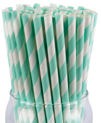PakTalk 100 pezzi Cannucce di carta, cannucce biodegradabili, cannucce di carta monouso verde menta per compleanni, matrimoni, baby shower e feste di Natale (6 x 197 mm)