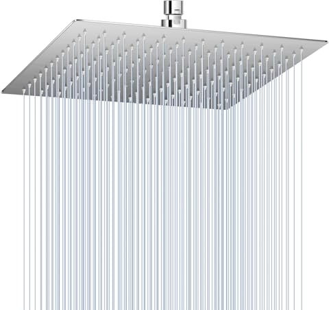 KINLIV 12 inch Brushed Nickel Rain Shower Head - All Metal 304 Stainless Steel, Full Body Rainfall Shower with 144 Silicone Nozzles - Square Showerheads Ceiling or Wall Mount Modern Bathroom