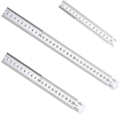Lioqok Edelstahl-Lineal Set - 15cm, 20cm, 30cm Metall Lineale mit geraden Kanten für Handwerk, Schule und professionelle Anwendungen