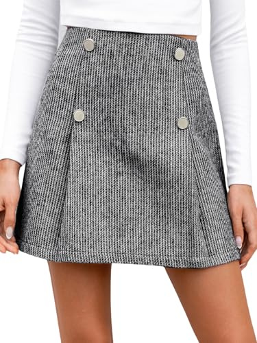 CUPSHE Mini Gonna Pieghevole, Moda Casual Autunno-Inverno Bottone Gonna, grigio., L