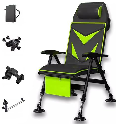 Kabxhueo Angelstuhl Tragbarer Faltbar, Campingstuhl klappbarer, Karpfenstuhl mit gepolsterte Armlehnen und Kissenrückenlehne, Höhenverstellbarer, Fischerstuhl klappbar, Carp Chair, Angelliege