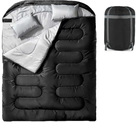 Yplkm Sac De Couchage 2 Personnes pour Adultes,Sac De Couchage De Camping Compact Type Enveloppe - Couverture Matelas pour Camping Hiver Été Randonnée Sports Extérieur Voyage pour Femmes Et Hommes