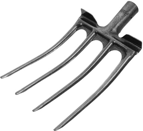 SEWACC Tête de Fourche en Acier à 4 Dents pour Jardinage Aération du Sol et Retournement Outil Agricole Robuste Compatible Manche de Fourche Polyvalente pour Compost et Culture