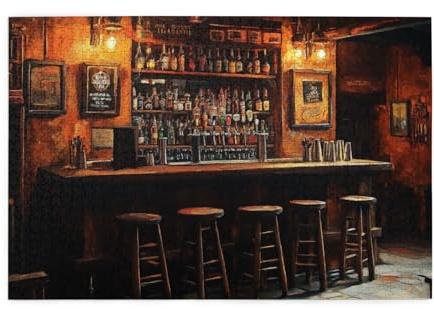 Vextrovia Rustic American Tavern Bar with Liquor Bottles, Wooden Jigsaw Puzzles for Adults 1000 Pieces, Engaging Game for Pub Fans, Stress Relief & Home Activity, Bar Decor Gift