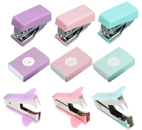 Mini Stapler, 3 Mini Staplers and 3 Staple Removers Set, Small Stapler with Staples, Stationery for Office, School, Home Use
