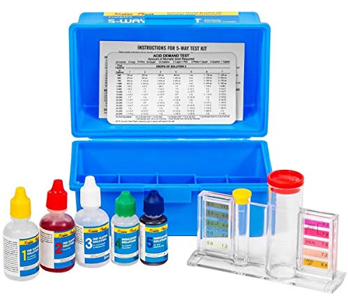 XtremepowerUS 5-Way Swimming Pool Test Kit pH, Chlorine, Bromine, Alkalinity Chemistry Testing with Case Spa, Inground Above Ground Pool Residential