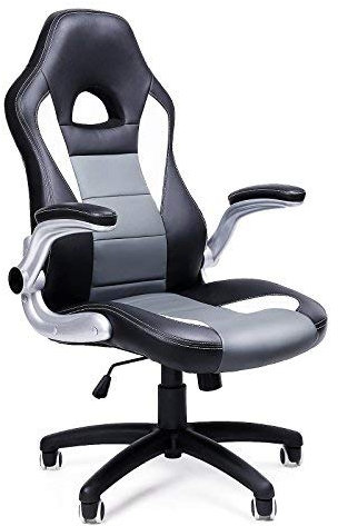 SONGMICS Racing Office Chair with 79 cm High Back Adjustable Armrest and Tilt Function Swivel Desk Computer Chair PU,Black Grey, OBG28GUK