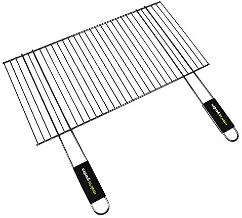 Cook'in garden, GR009, Grille Chromée 57X30 cm, Résistante aux flammes et hautes températures, Manche en matière softouch facile à prendre en main, Compatible avec de nombreuses marques