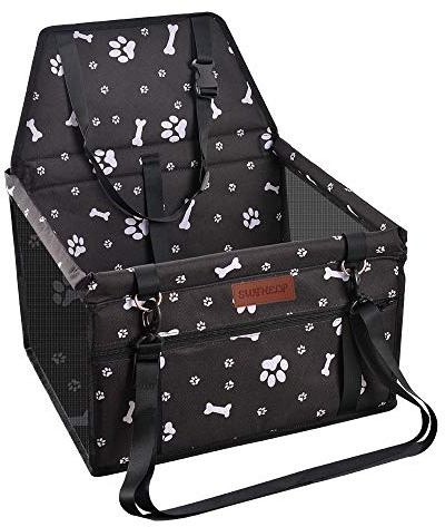 SWIHELP Sac de Transport Chien et Chat avec Rehausseur, Ceinture de Siège de Voiture de Sac de Voiture d'animal Familier Respirant pour l'animal Chat de Chien.