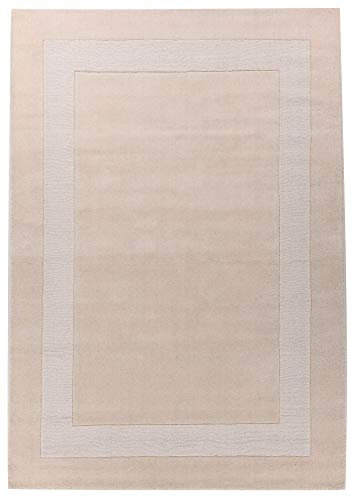 Theko | Teppich aus 100% Schurwolle IWS - Usedom | modern & schlicht | handgetuftet | Farbe: Beige | 120 x 180 cm