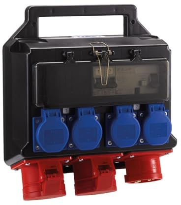 Hedi Mobiler Steckdosenverteiler Drehstromausführung 16 A (Drehstrom 16 A, 2 CEE-Steckdosen 5x16 A und 4 Schutzkontakt-Steckdosen, Sicherungen 2X B 16A) KV402016I
