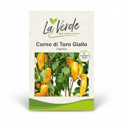 La Verde MEIN GARTEN UND ICH. Corno di Toro Giallo Paprikasamen für ca. 8–10 Pflanzen, italienische Spitzpaprika, süß & aromatisch, Saatgut ohne Gentechnik