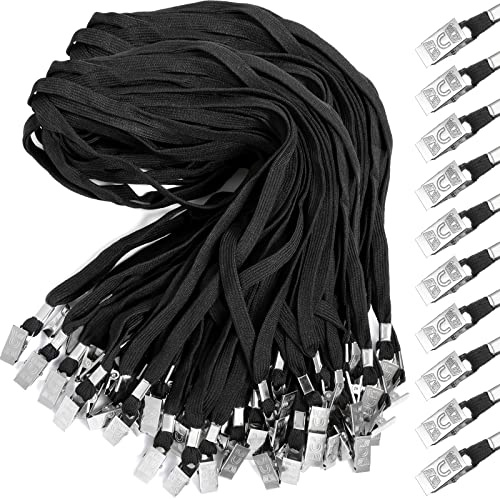 Marspark 200 Pcs Lanyards for ID Badges, Flat Swivel Hook,Black