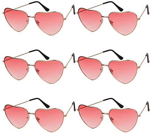 WEDNOK 6 paires Lunettes Coeur Hippie Lunettes de Soleil Coeur Rouge Lunette en Forme de Coeur pour Voyage Femme Homme Fantaisie Déguisement Quotidien Soirée Anniversaire Carnaval Rétro Vintage