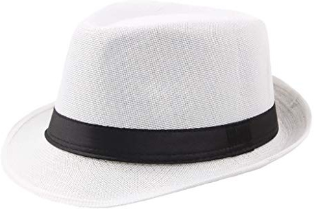 Générique Chapeau Fedora Feutre Imperméable Chapeau de Jazz Chapeau Trilby Pliable Style Rétro à Bords Roulés Casquettes Souples Chapeaux Melon - Femme Homme (Blanc)