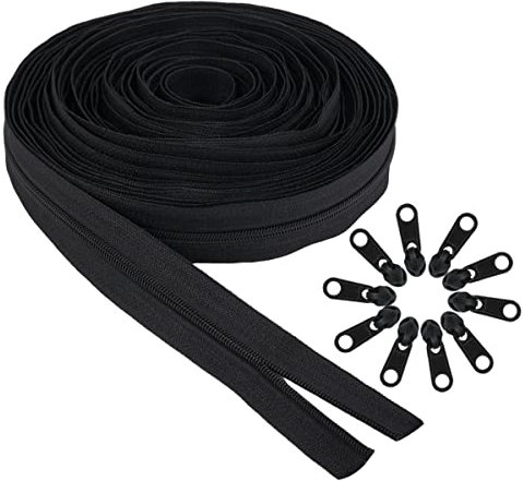 Endlos Reissverschluss mit Zipper Reissverschluss für Bettwäsche Endlosreissverschluss Meterware,3mm 10m mit 10 Reißverschlusszügen, Reißverschluss Endlos Endlosreißverschluss, Schwarz