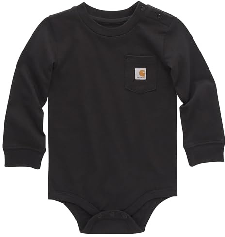Carhartt Kid's CA5002 Long-Sleeve Pocket Bodysuit, Caviar Black, 24 Months