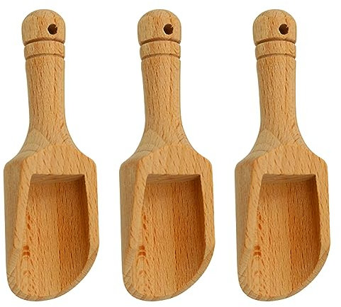 Rumyve 3-Pcs Mini Wooden Salt Spoons - Natural Spoons for Candy, Honey, Spices, Sugar, and Tea Powder
