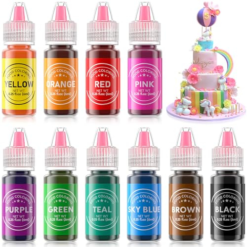 Cherrysea Colorant alimentaire liquide 10 couleurs pour la pâtisserie, ensemble de coloriage alimentaire pour Halloween, fondant, biscuits, glaçage, œufs de Pâques, dessert, fabrication de bricolage,