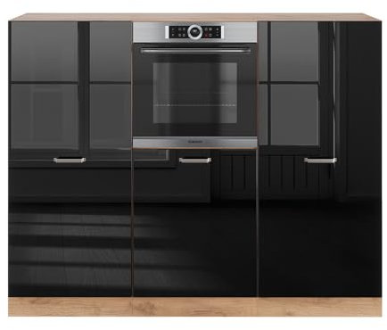 Vicco Einbauküche R-Line, Schwarz Hochglanz/Goldkraft Eiche, 180 cm ohne Arbeitsplatte, zur freien Anordnung modularer Küchenelemente