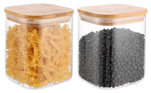 DAJAVE Vorratsgläser mit Deckel 800ml Vorratsdosen mit Luftdichten Bambus Deckel, Vorratsdosen Glas Aufbewahrungsgläser, Eckig Glasbehälter, Vorratsgläser mit Deckel Eckig für Pasta 12x10 cm