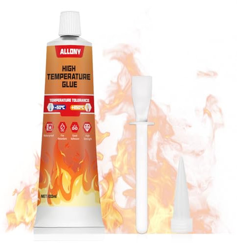 Allony 100ml Hochtemperaturkleber, Feuerfestes Silikon, Hitzebeständiger Kleber, Kleber Hitzebeständig über 1150°C, Ideal für Auto, Backöfen, Ofenfensterverglasung, Elektroherde, Herdplatten