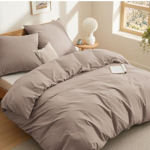 BEDSURE Bettwäsche 155x220 Baumwolle Khaki - Bettwäsche-Sets 155 x 220 cm Bettbezug 3teilig mit 2 Kissenbezüge 80x80 cm, Oeko-TEX Bedding Taupe mit Reißverschluss