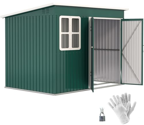 Outsunny 8.5 x 6ft Storage Shed Galvanised Steel Garden Shed, Metal Shed with Foundation Kit, Window, Lockable Wide Doors and Air Vents for Outdoor Patio, Green