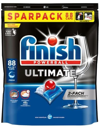 Finish Ultimate Fresh Spülmaschinentabs - Geschirrspültabs für ultimative Reinigung, Fettlösekraft und Glanz - Sparpack mit 88 Tabs