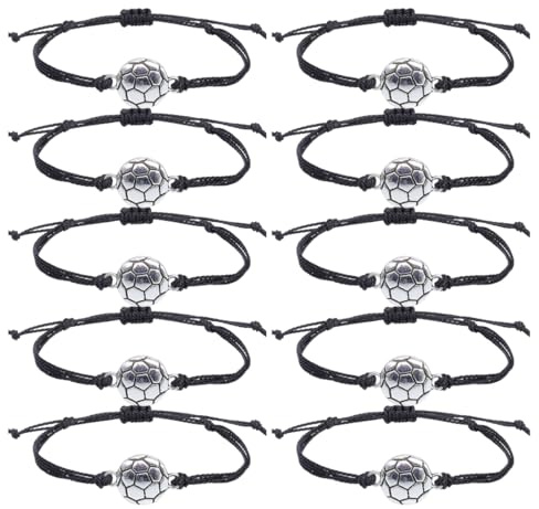 WIRZUL 10 PCS braccialetti da Calcio, braccialetti dell'amicizia per bambini, braccialetti regolabili per feste sportive per feste di compleanno ecc. Gadget Calcio