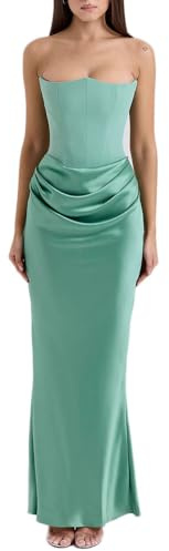 YOUCAI Robe Femme Cocktail Élégant sans Manches Soirée Epaules Dénudées Longue Moulante Robe de Bal de Mariage pour Clubbing Nuit Party Anniversaire,Vert,XS