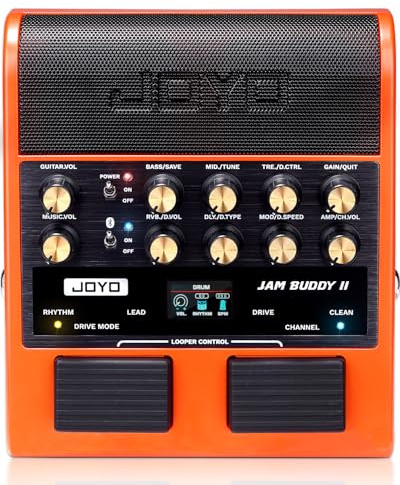 JOYO 10W Portable Guitar Practice Amp & Multi-Effects Pedal Combo Amplifier with Footswitch,OTG Recording, Bluetooth,14 Amp Models,3-Band EQ,36 Drum Patterns & Looper (JAM Buddy II, Orange)