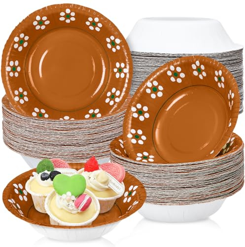 50Pcs 16 oz Platos De Barro Mexicanos Paper Bowls Mexican Party Decorations Terracotta Clay Pottery Soup Bowls Snack Dessert Bowl Mexican for Wedding Carnival Family Gatherings Birthday Party Supplies