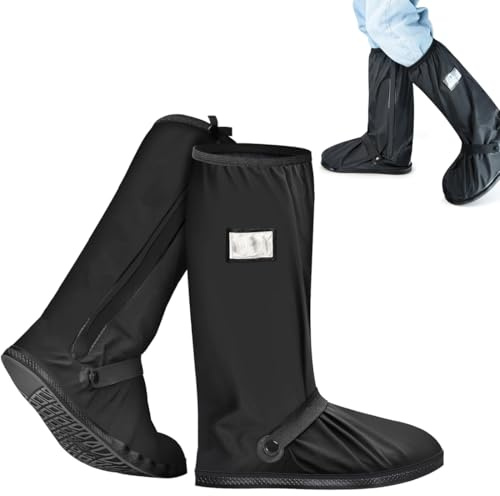 WUFKOP Paire de Surchaussures Imperméables Hautes avec Fermeture Éclair et Bandes Réfléchissantes, Couvre Chaussure Antidérapant pour Moto, Vélo, Randonnée sous la Pluie et la Neige
