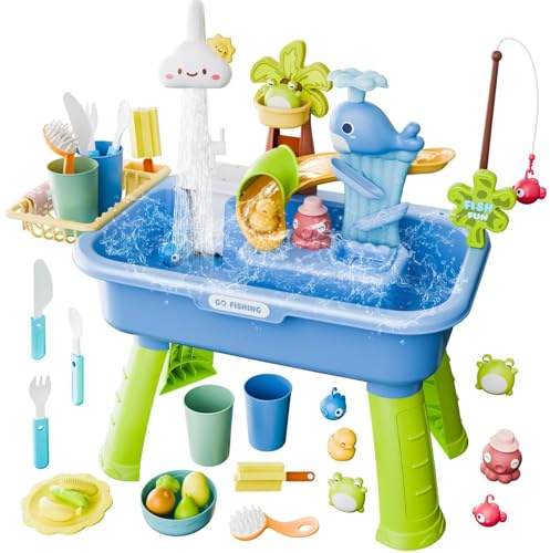 Generico Tavolo Acquatico per Bambini Esterno - Set Tavolo Giochi con Sabbia E Acqua - Giocattolo con Acqua Corrente, Gioco di Pesca E Scivolo - per Bambini E Bambine Dais 4 agli 8 Anni